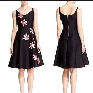 Kate Spade Black Midi Dress with Pink Floral Design